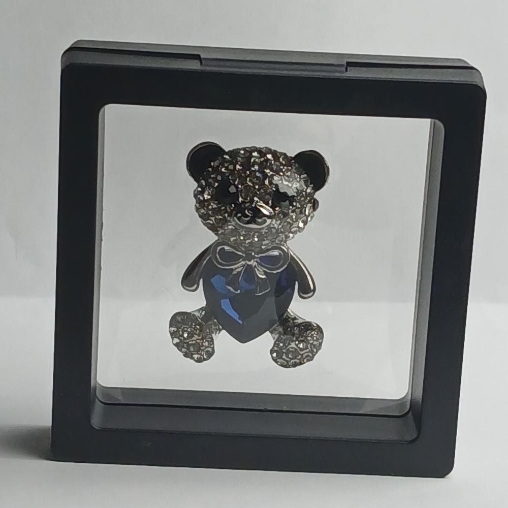 Crystal Teddy Bear Pin with Deep Blue Heart